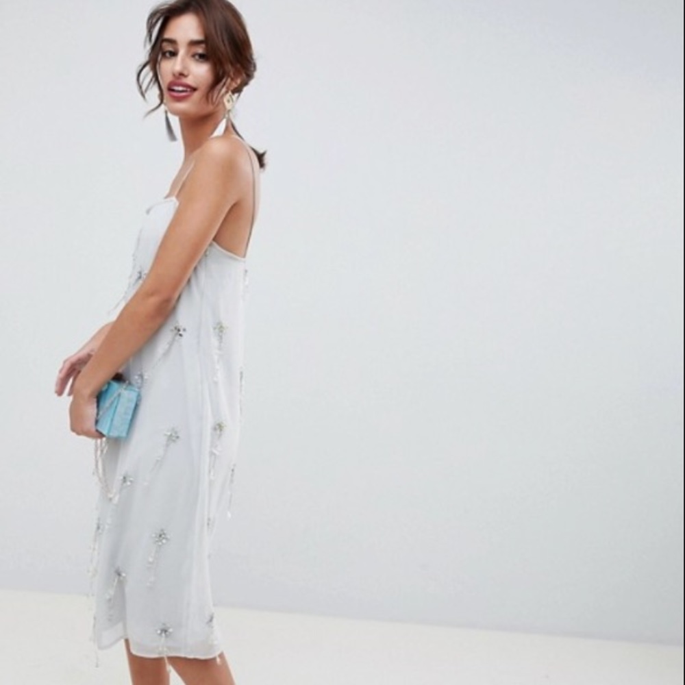 Asos Design Cluster Drop Bead Cami Slip Dress